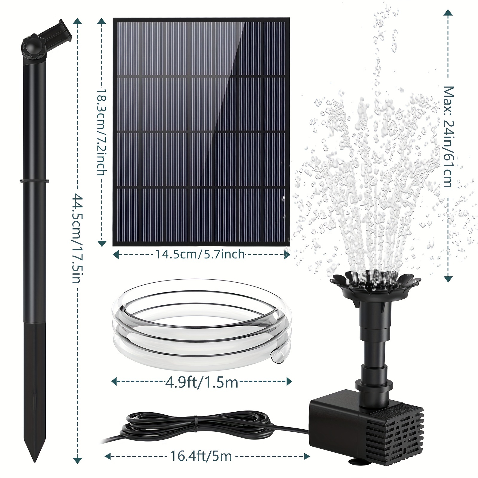 NFESOLAR Bomba de agua solar de 3.5 W para exteriores, fuente de baño de  pájaros de energía solar con cables de 10 pies, tubo de 4 pies, protección