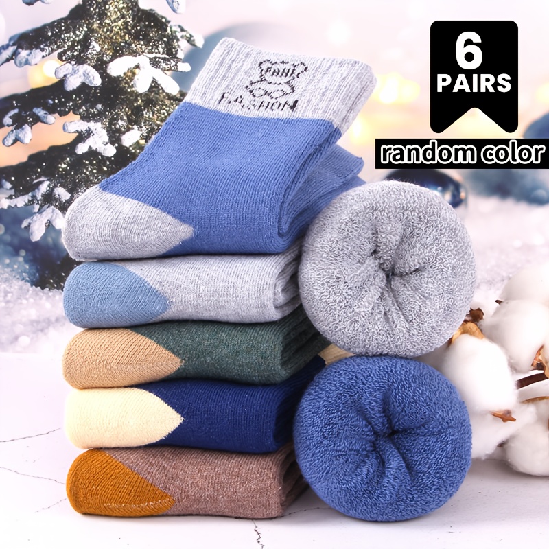 6 Pairs Thick Socks Autumn Winter Boys' Warm Fleece Socks Soft Comfortable Floor Socks, Color Random