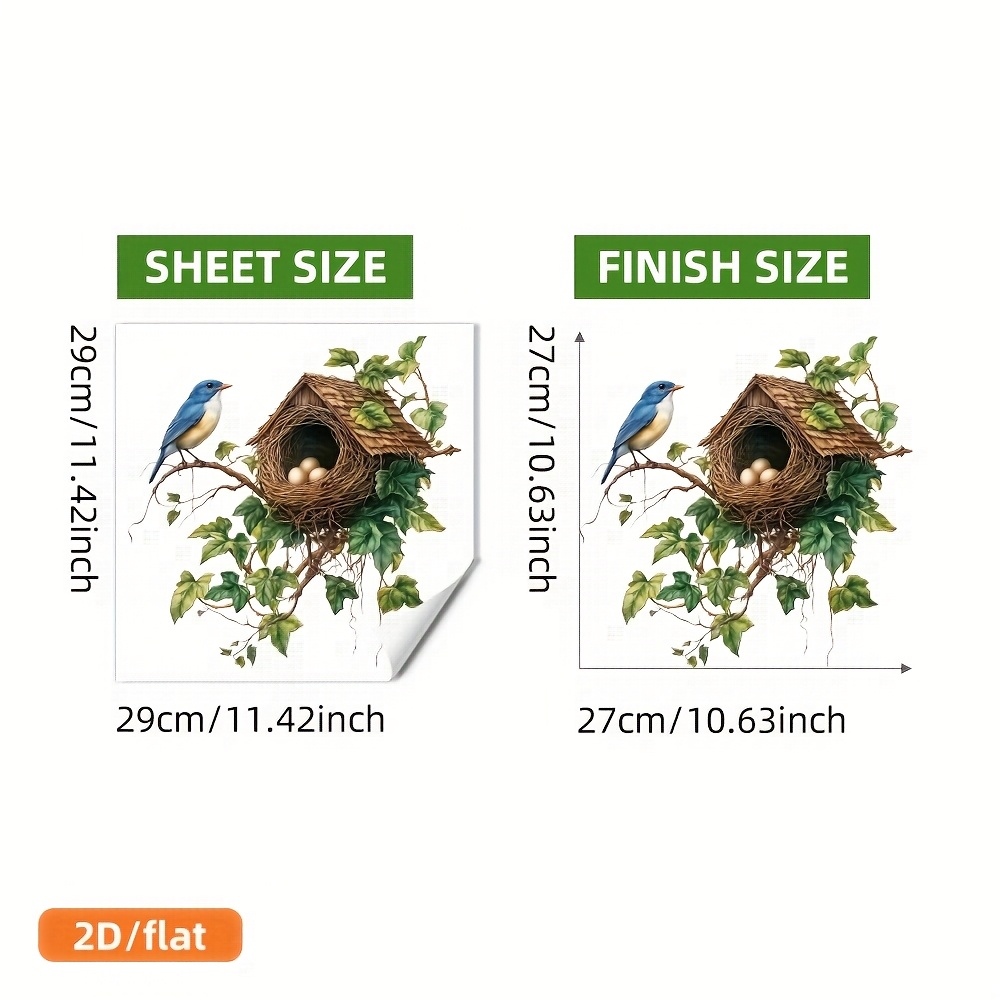 Image of Splazign , Tree House Nest Branch Green Pattern Wall Stickers, Home Decoration Living Room Bedroom Dining Room Study Entrance Wall Stickers, Pvc Material, 11.4 * 11.4 Inches