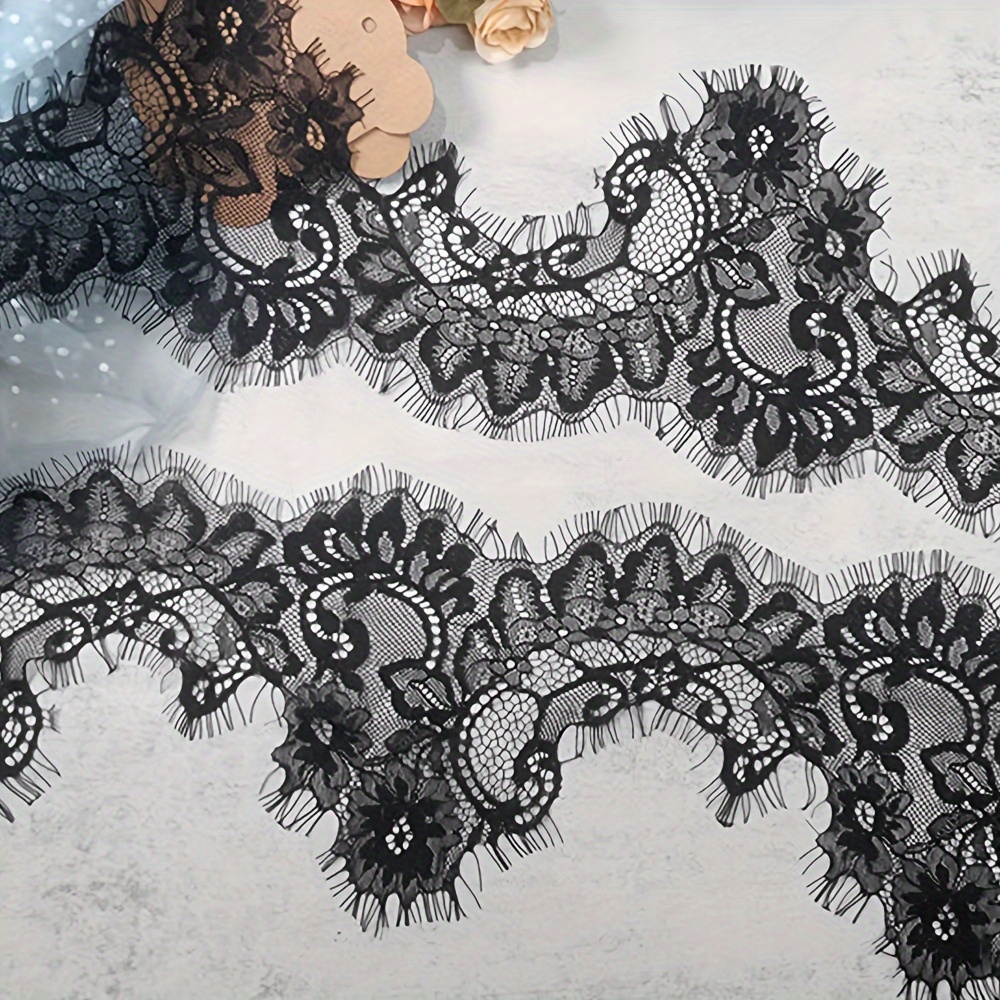 Image of Floral Embroidered Eyelash Lace Trim - Lace Ribbon For Diy Wedding Dresses, Bridal Veils & Home Decor Sewing Supplies