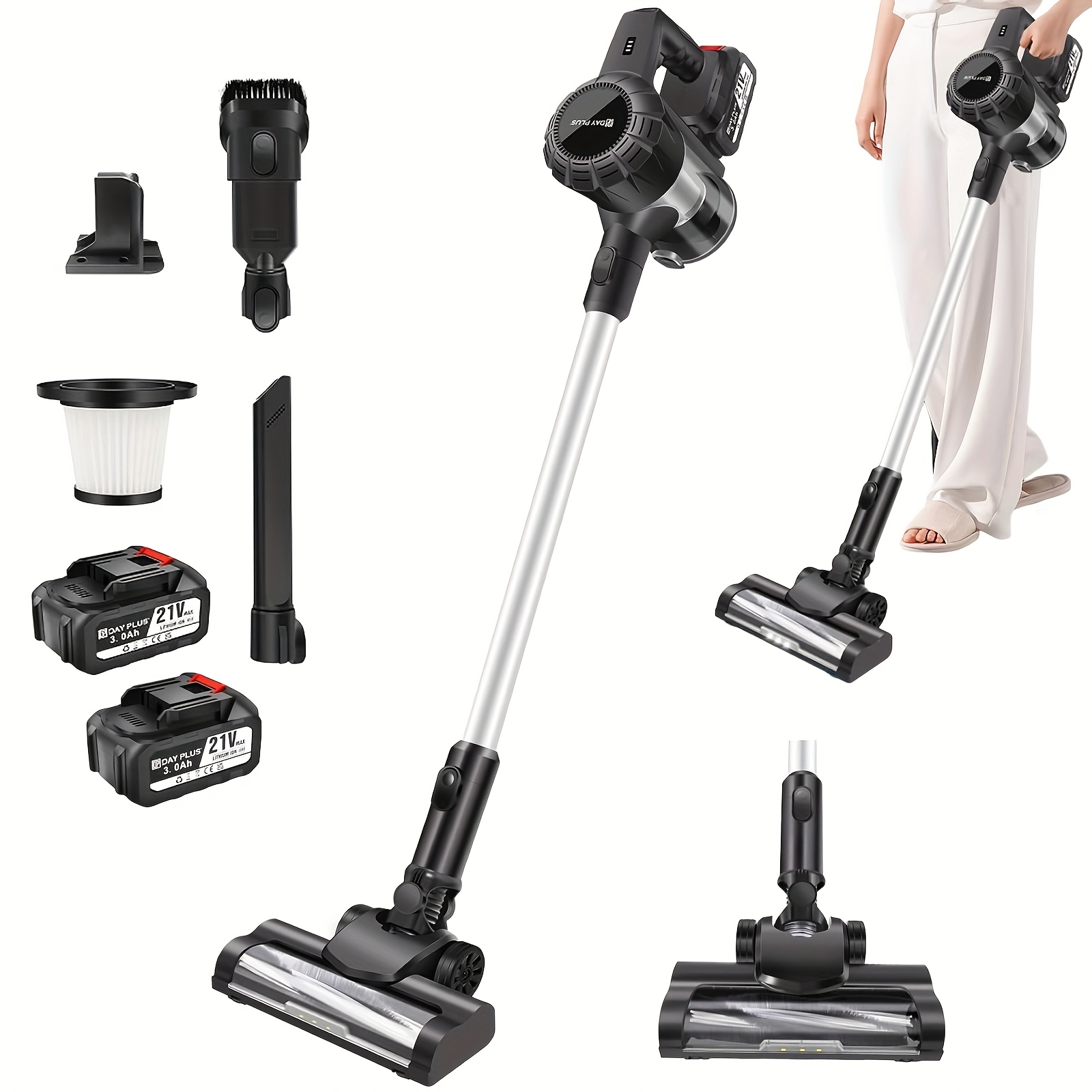6in 1 Cordless Vacuum Cleaner 4550W 45KPA Cordless Stick Vacuum Battery LED Display Self-Standing Vacuum, Lightweight Vacuums Handheld Bagless Vacuum Cleaners for Pet Hair/Carpets/Floors Cleaning