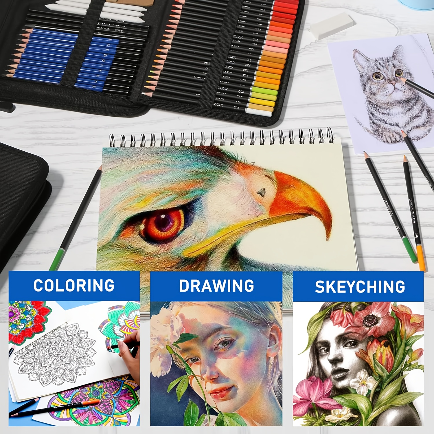 Ccfoud 146pcs Set of Colored Pencils for Drawing and Sketching