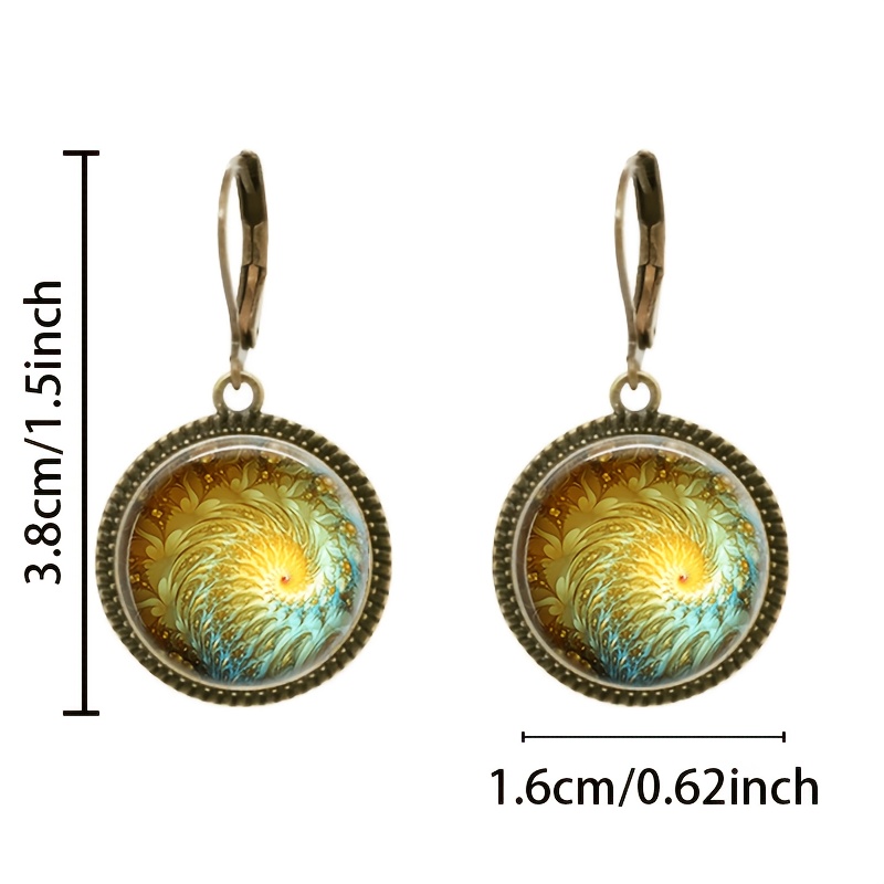 2pc Blue Yellow Center Pendant Earrings Set with Ear Hooks