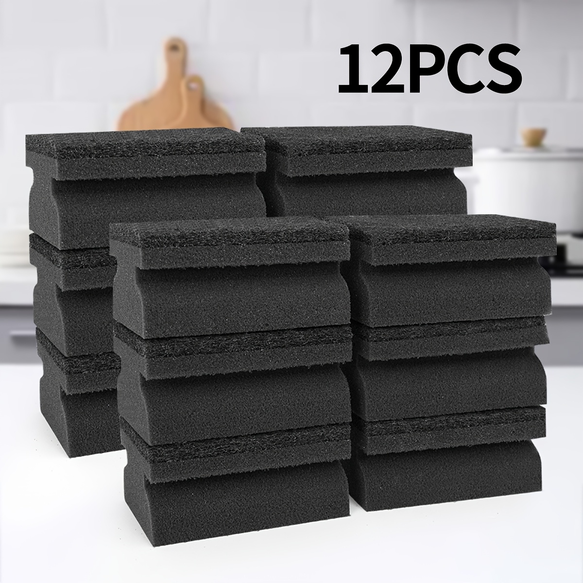 5/8/10/12pcs Black Multifunctional Kitchen Dish Towels And Scouring Pads, Kitchen Cleaning Sponges, Home Cleaning Wet Towels, High-density Durable Reusable Sponge Blocks