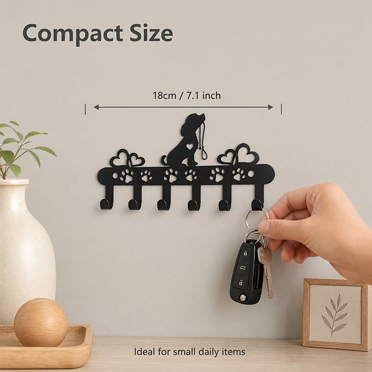 Image of Farmhouse Dog-themed Key Holder & Organizer - Wall-mounted Key Hanger With Hooks Suitable For Coats, Hats, Towels - , Rustic Home Entryway Or Decor, Metal Door/hallway Storage