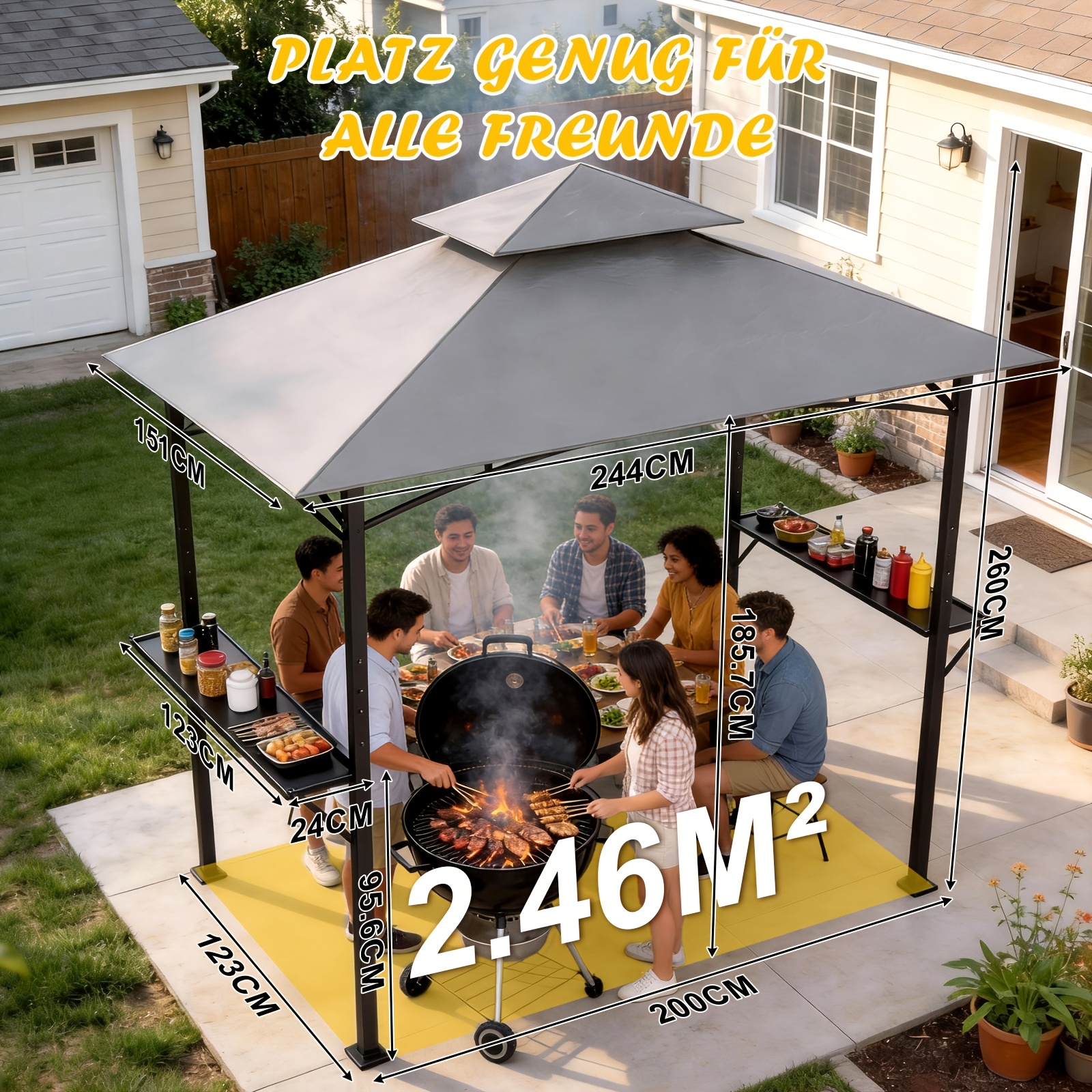 Bseckoo Us Outdoor Bbq Shelter For . Home Patio Garden Dining Awning For Gatherings. Camping Bbq Scene Setup Canopy