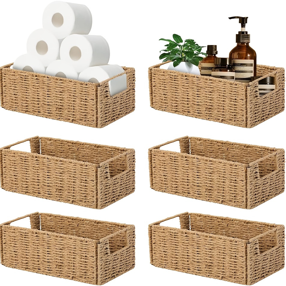 1 2 4 pack boho style paper rope storage baskets open top woven organizer bins for countertop toilet paper bathroom kitchen durable natural fiber baskets for   shelf baskets