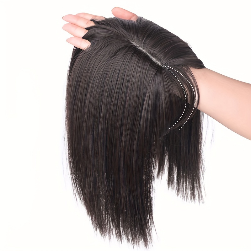 14 inch synthetic hair topper for women with bangs clip in straight hairpiece for thinning hair large base wiglet black with highlights versatile style for all   hair accessories details 0