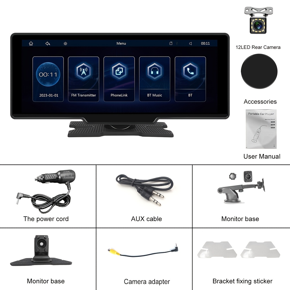 PODOFO 10,26-palčni brezžični zaslon Carplay Auto za avtomobilski BT prostoročnim sistemom/ HD zaslonom na dotik/ / / GPS/ Si-ri/ zadnjo / FM
