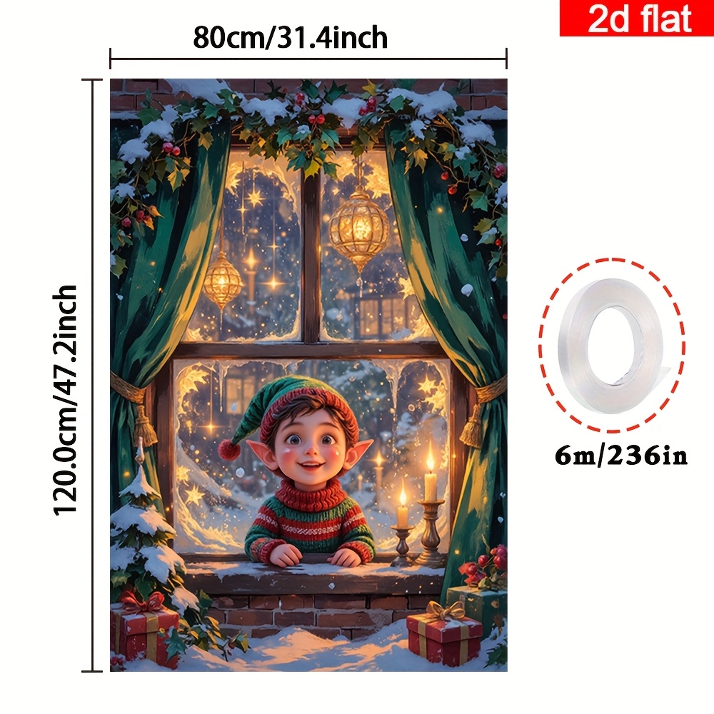 TEMU 2d Flat, 2d Flat Banner, 1pc Christmas Window Cover Banner,, Festive Window Decor, Asian-inspired, Accents For New Year Winter Themed Events,