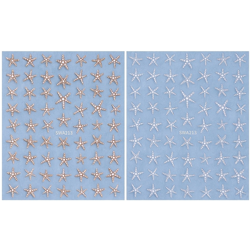 Image of 2 Sea Star Nail Stickers - Summer Beach Nail Stickers With Golden Silvery Sparkling Star Nail Art Stickers, Summer Nail Art Supplies, Nail Art Decoration