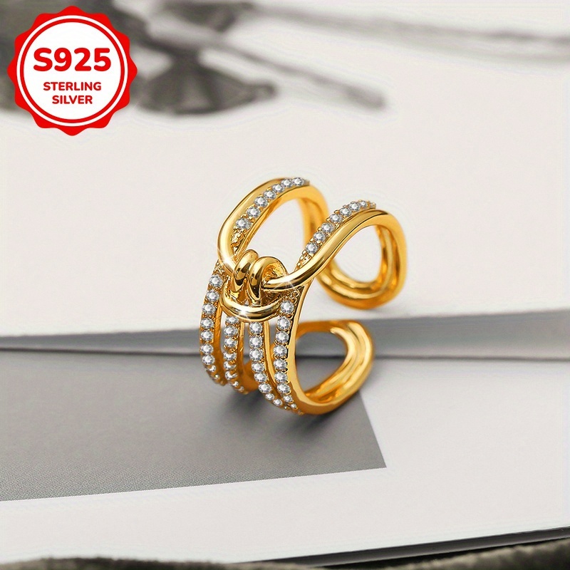 Women's Sparkling Zirconia Rope Knot Open Ring 925Silvery