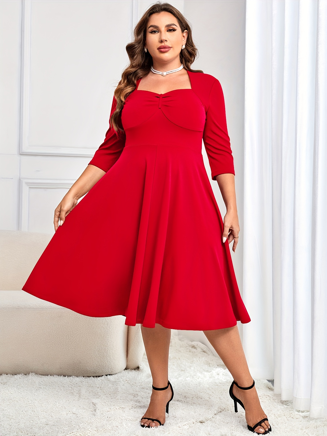fitted lace wedding dress Red 1950s Dots Mesh Swing Dress main image 0