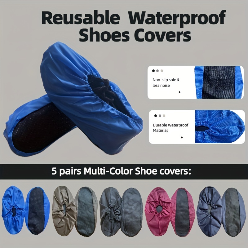 

5 Pack Reusable Slip-resistant Shoe Covers, Elastic Washable Polyester Overshoes For Home, Office, Lab - Solid Color, Non-foaming, Minimalist Style, Lightweight, Hand Wash/dry Clean