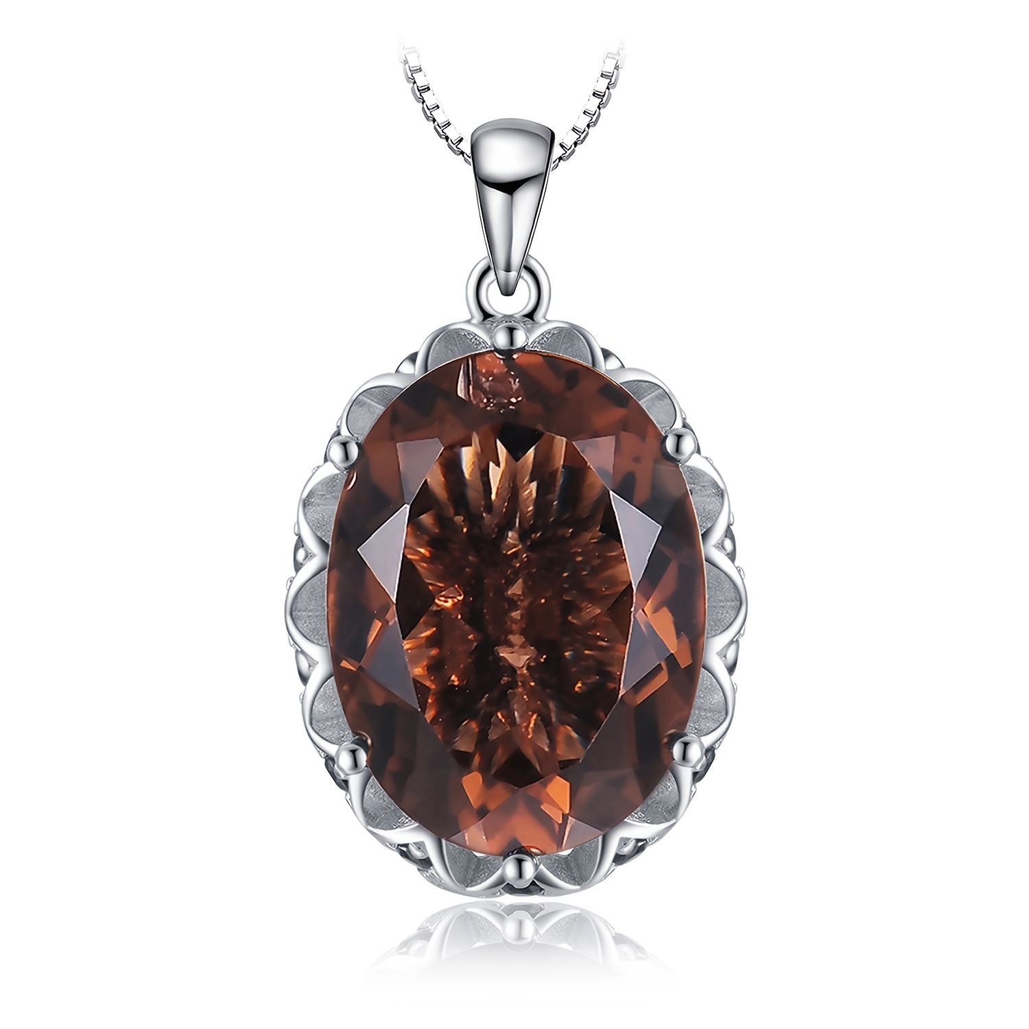 Image of 1pc Elegant And Luxurious 925 Sterling Silver Pendant Necklace Featuring A Large Oval Cut Natural Smoky Quartz, Ideal For Women And. Wear, Dating, Or As A Thoughtful Gift In Fine Jewelry