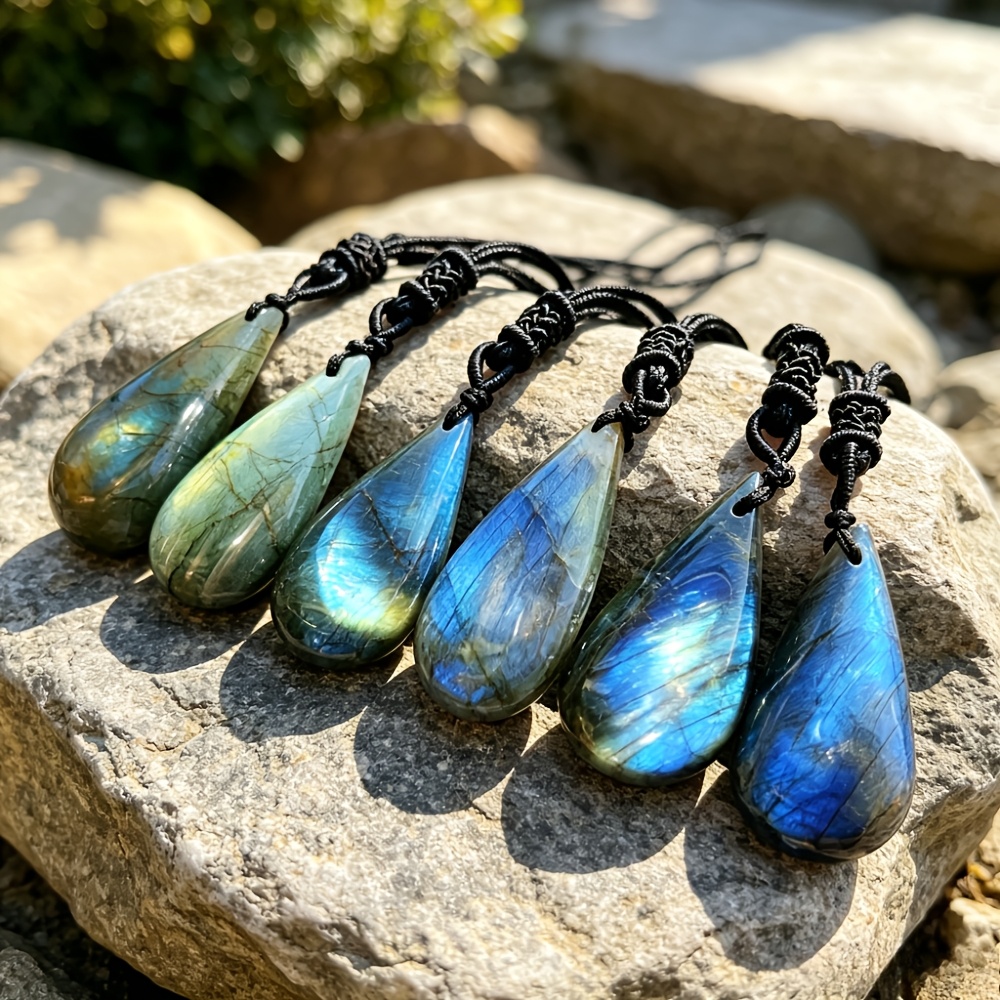 Handmade Iridescent Labradorite Necklace, Boho Water Droplet Pendant