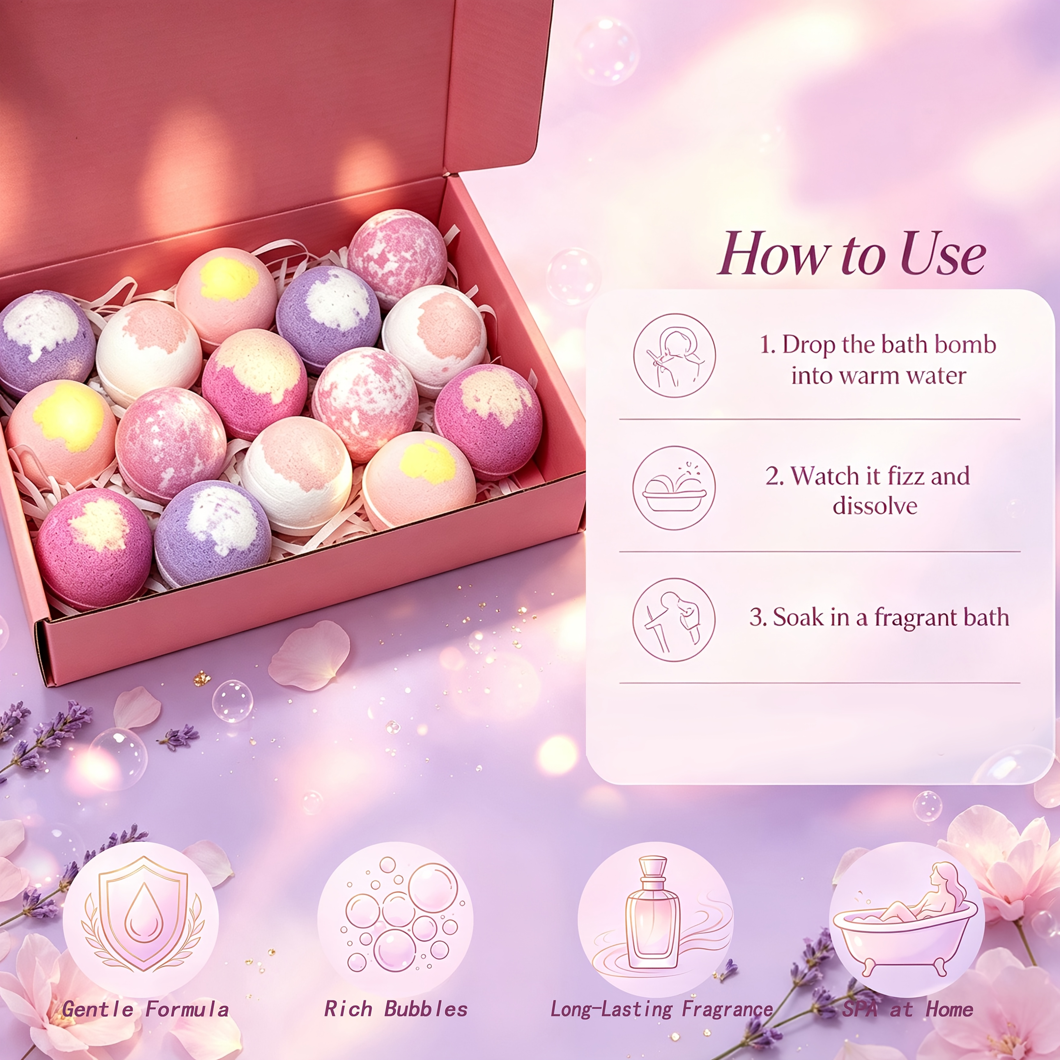 15pcs Floral Scented Bath Bomb Gift Box for Spa Experience