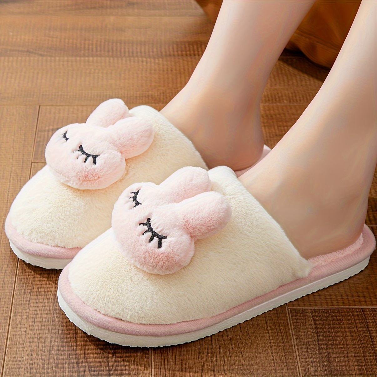 

Women's Winter Cartoon Mouse Ears Flannel Slippers, , Thickened Warm Indoor Slip-ons, Skid-proof Eva Sole, Cozy Flannel Lined Flat Shoes