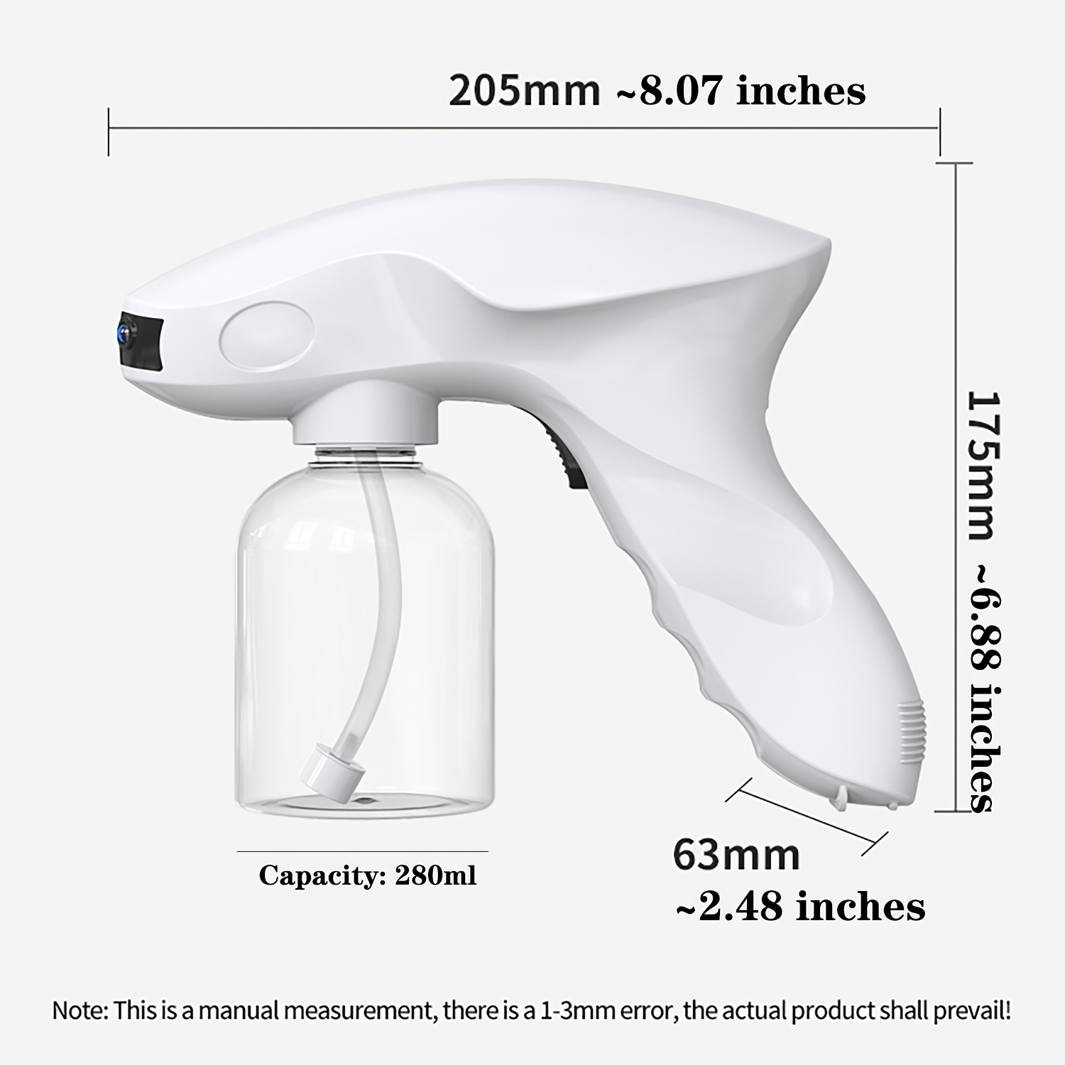 280ml Capacity Blue Light Nano Handheld Atomizing Spray Gun, USB Rechargeable 1200mAh Battery - Anti-Clog Nozzle, Non-Slip Handle, Portable for Home/Travel/Outdoor/Holiday Gifts