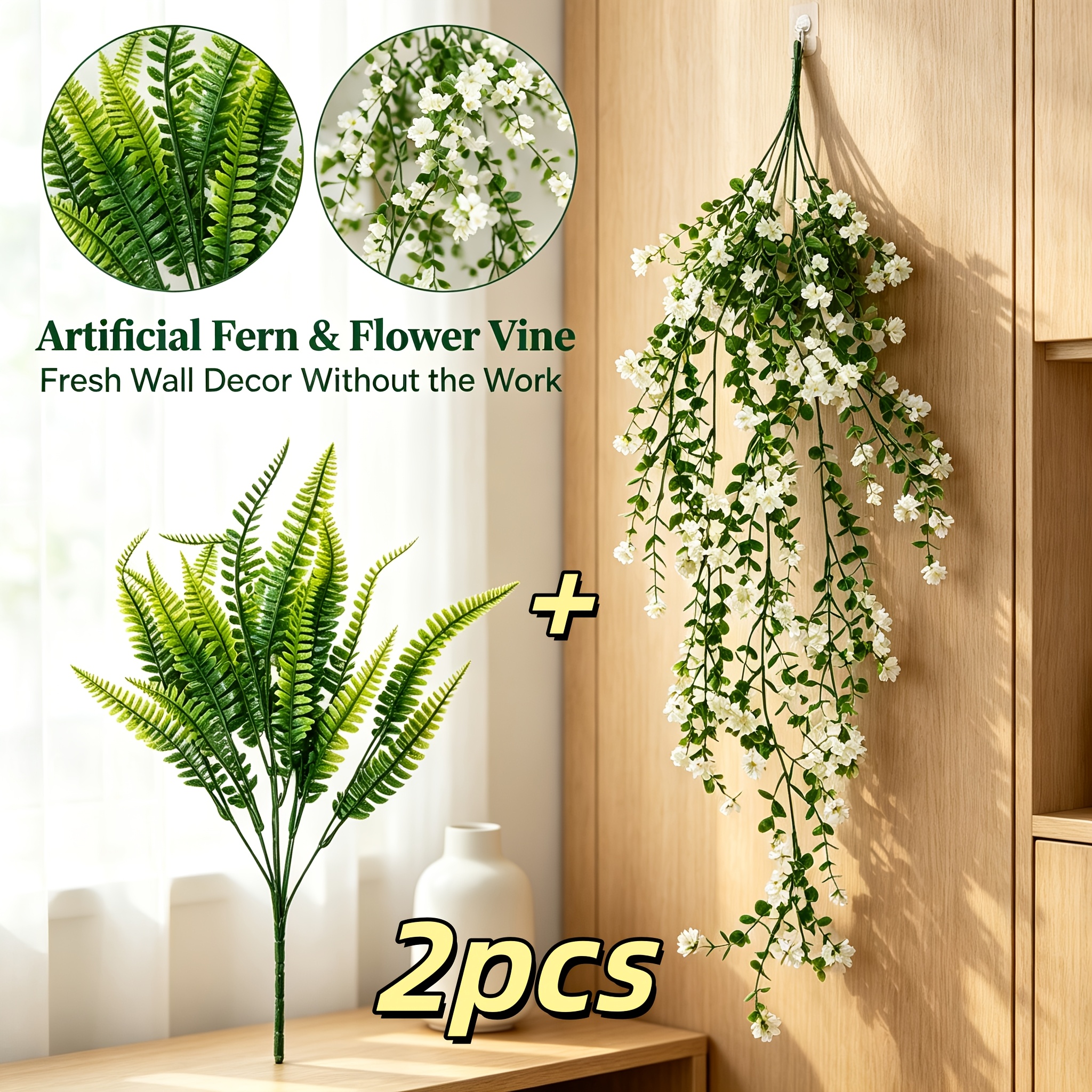 TEMU 2pcs - Exquisite Simulation Persian Camellia Set, Realistic Camellia And Persian Fern, Uv Resistant And Fade-free, High-simulation Greenery,