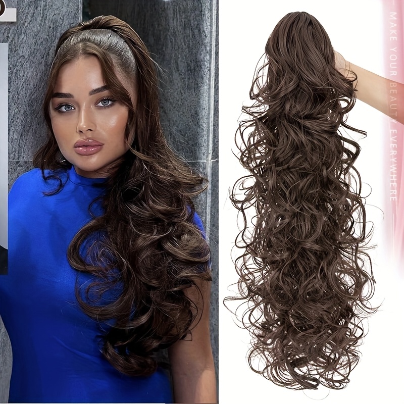 1pc elegant 24 long curly wave ponytail extensions with claw clip synthetic smooth natural look for women   for daily use parties weddings birthdays holidays ponytail hair extensions wedding hairpiece naturallooking hairpiece details 6
