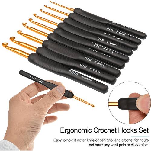 15er set häkelnadeln schwarz gold, häkelnadeln für gelenkprobleme, 5 häkelnadeln (2.0mm-6.0mm) mit 10 stück zufällige farbe exquisite geschenke, und einfach zu bedienen für strick- und häkelprojekte ergonomischer stricknadel für häkeln