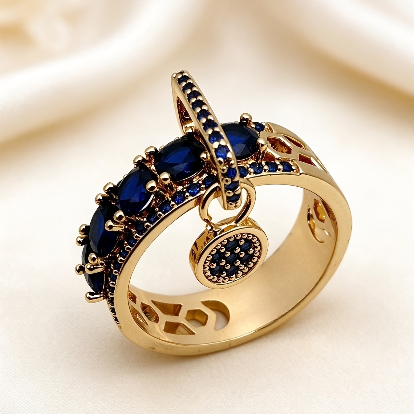 TEMU Cross-border European And American New Style Round Disc Inlaid Synthetic Synthetic Zirconia Ring, Simple, Fashionable, And Engagement Ring For