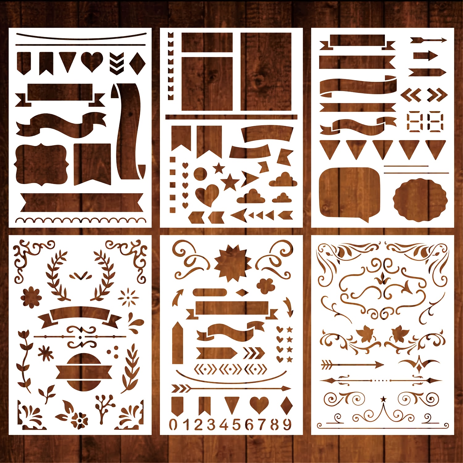 6pcs 5x7 Inch Journal Stencils, Planner Stencils For Journal Notebook Diary Drawing Template