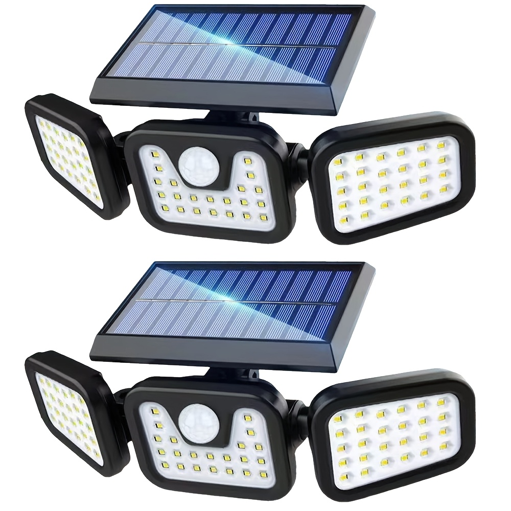 E-shop 2 Stück Outdoor Solarleuchten, 74LED Ultrahelle Bewegungsmelder Außenleuchten, 3 Beleuchtungsmodi, 270° Weitwinkelbeleuchtung, 3-seitige