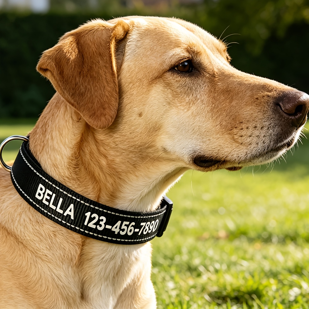 TEMU Personalized Embroidered Dog Collar With Name & Phone Number - Custom Reflective Collar Suitable For & Puppies, Upgraded D-ring, 5 Adjustable