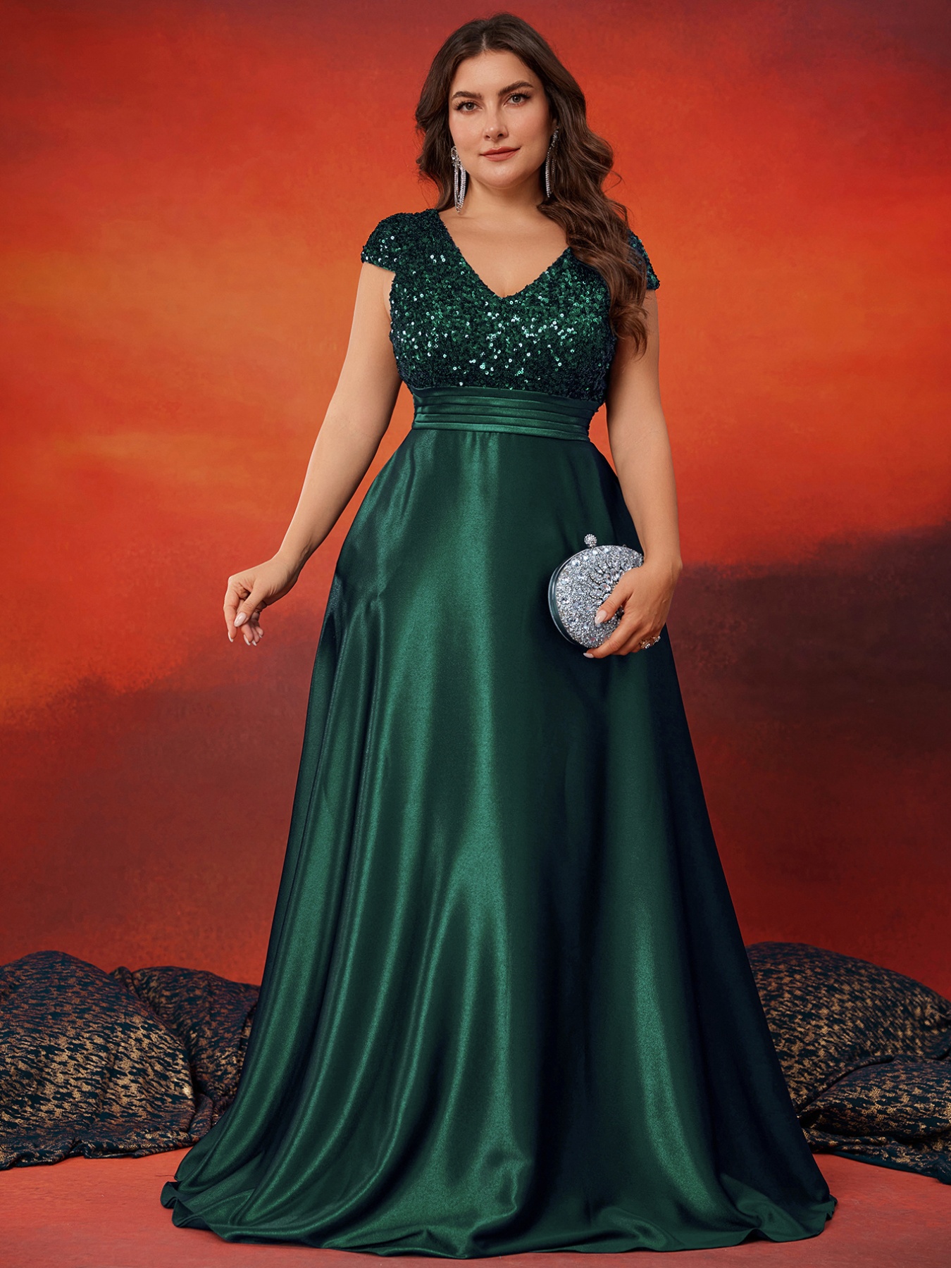 plus size womens elegant satin evening gown v neck long - Temu United Arab  Emirates