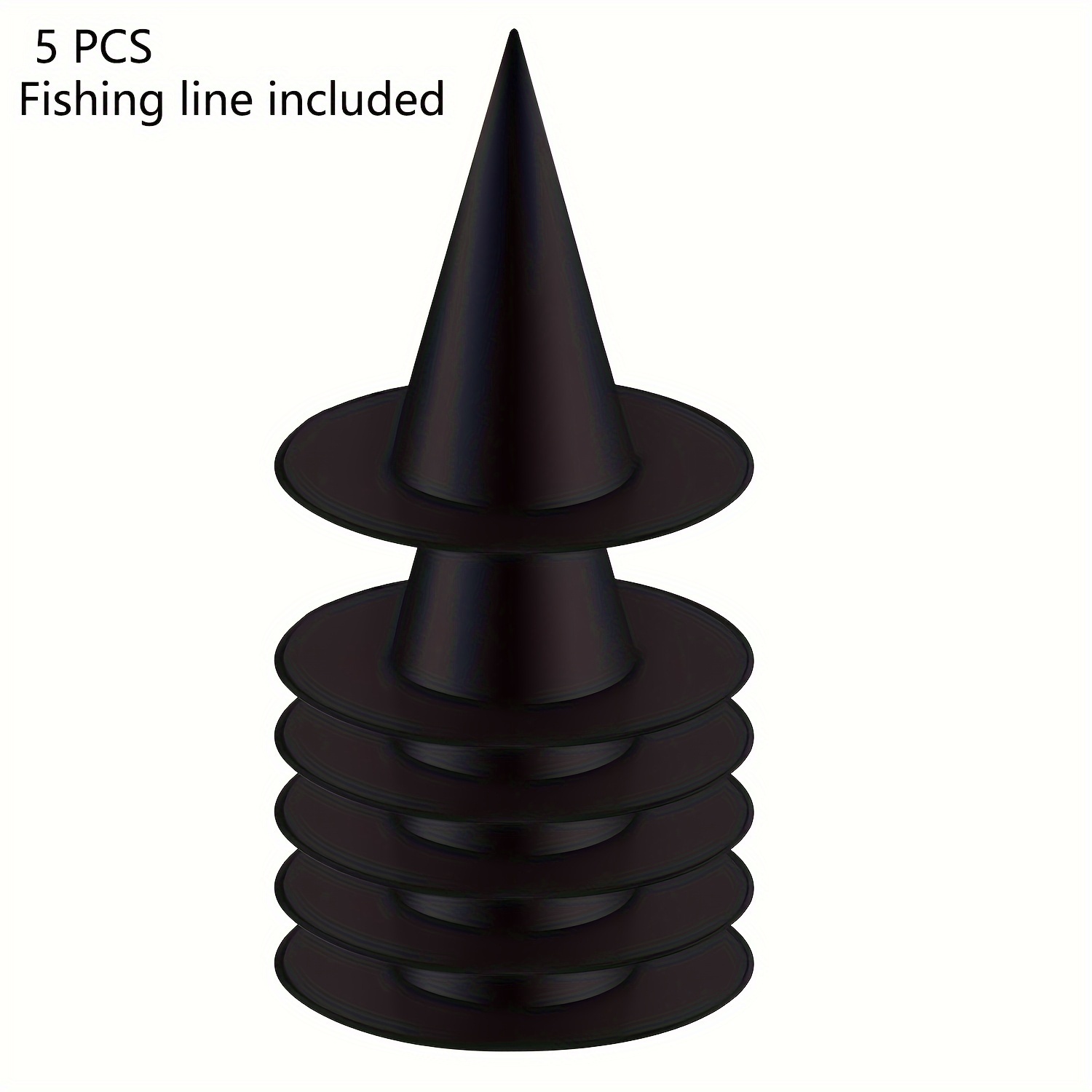 Image of 5pcs Halloween Decorations, Black Witch Hat Halloween Costume Additions Hanging Party Decorations Wizard Hats Indoor Outdoor Home Yard Porch Party Supplies Fishing Line Included