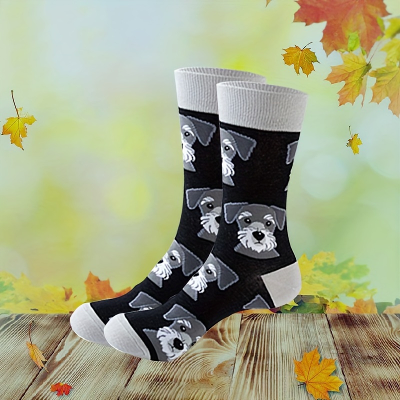 

1 Pair Of Men's Cotton Blend Fun Puppy Pattern Crew Socks, Comfy & Breathable Elastic Socks, For Gifts, Parties And Daily Wearing