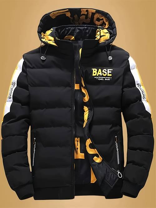 Men s Heavyweight Winter Coat - Thermal Insulated Full-Zip Hooded Jacket, Long Sleeve Cold Weather Outerwear in Vibrant Yellow for Skiing, Commuting & Everyday - Machine Washable, Winter Accessories, Skiing Jacket, , Durable Fabric,