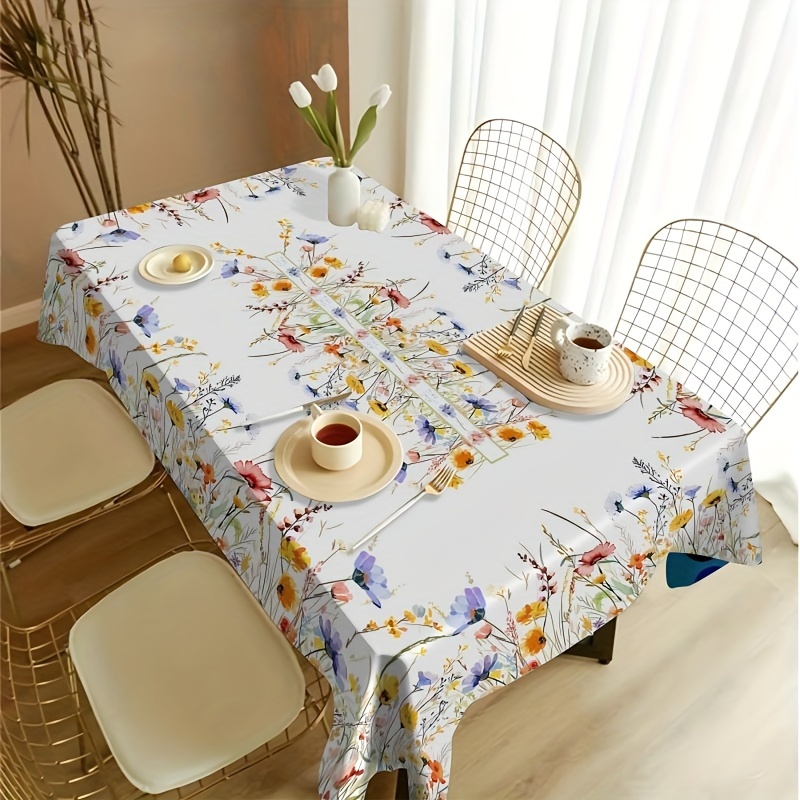 

Vibrant Floral Polyester Tablecloth - Rectangular, Machine-woven Dining Cover For Theme Parties And Home Décor, Suitable For Restaurants And Birthday Celebrations - 1pc