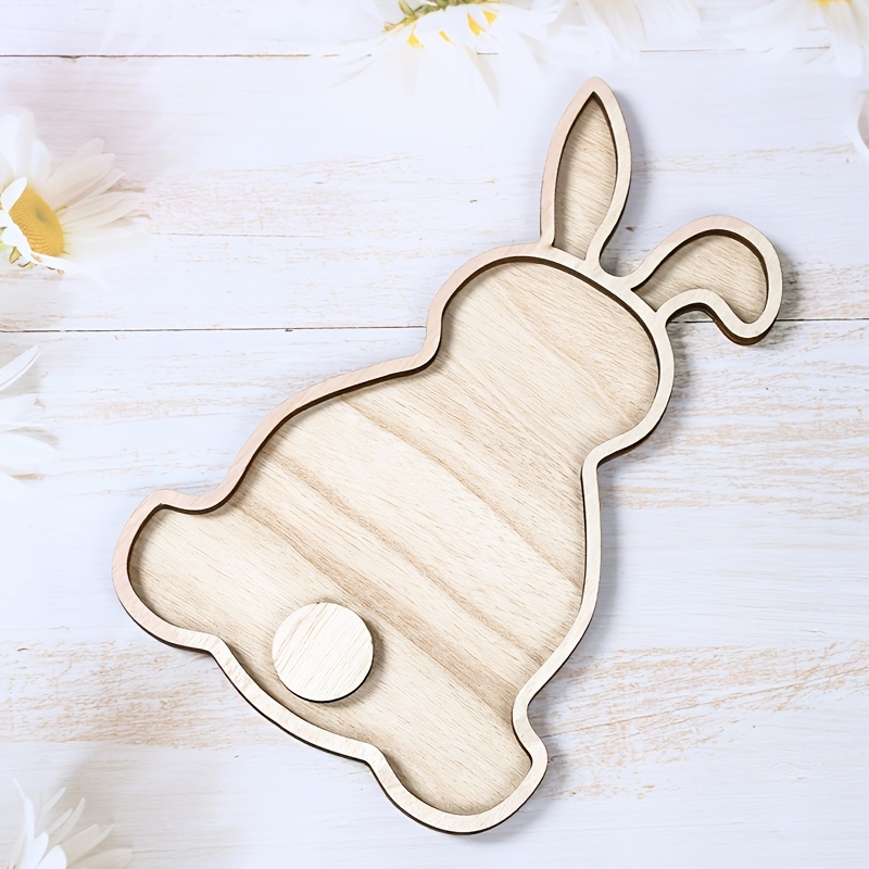 

1pc Modern Wooden Easter Bunny Tray - Contemporary Rabbit Shaped Decorative Platter For Easter Table Decor, Seasonal Kitchen Dining Decoration, No Electricity Or Battery Required