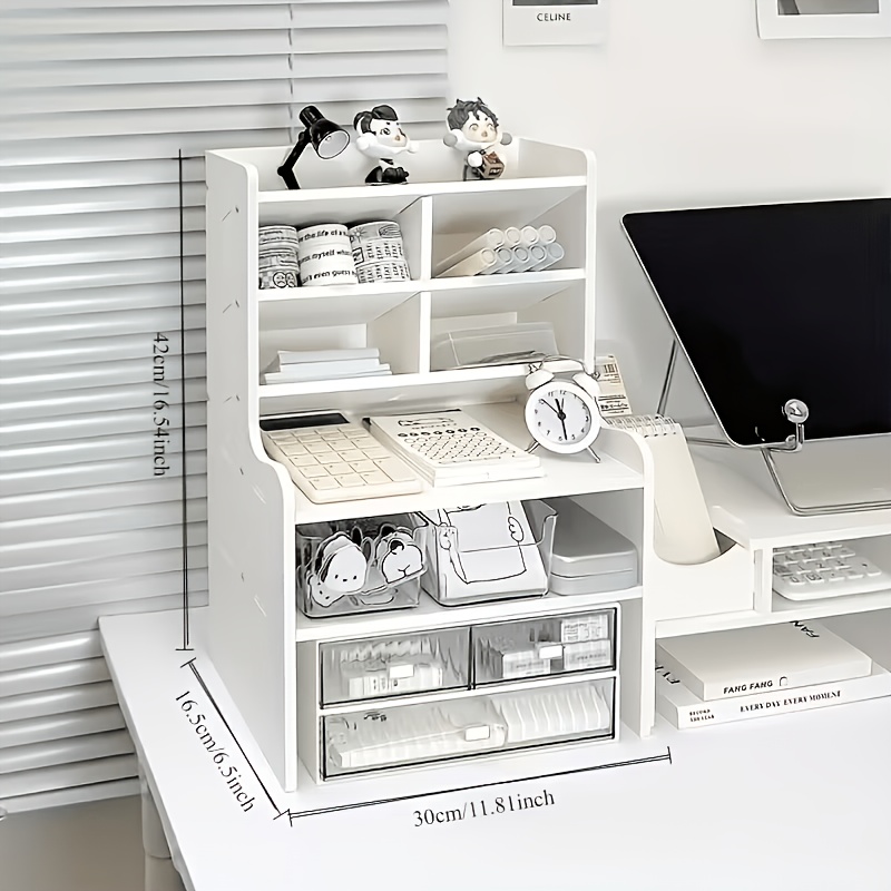 TEMU Multifunctional Desktop Organizer, Office Display& Storage Rack, Height Adjustable Double-layer Desktop Storage Shelf, Sturdy Desktop Drawer