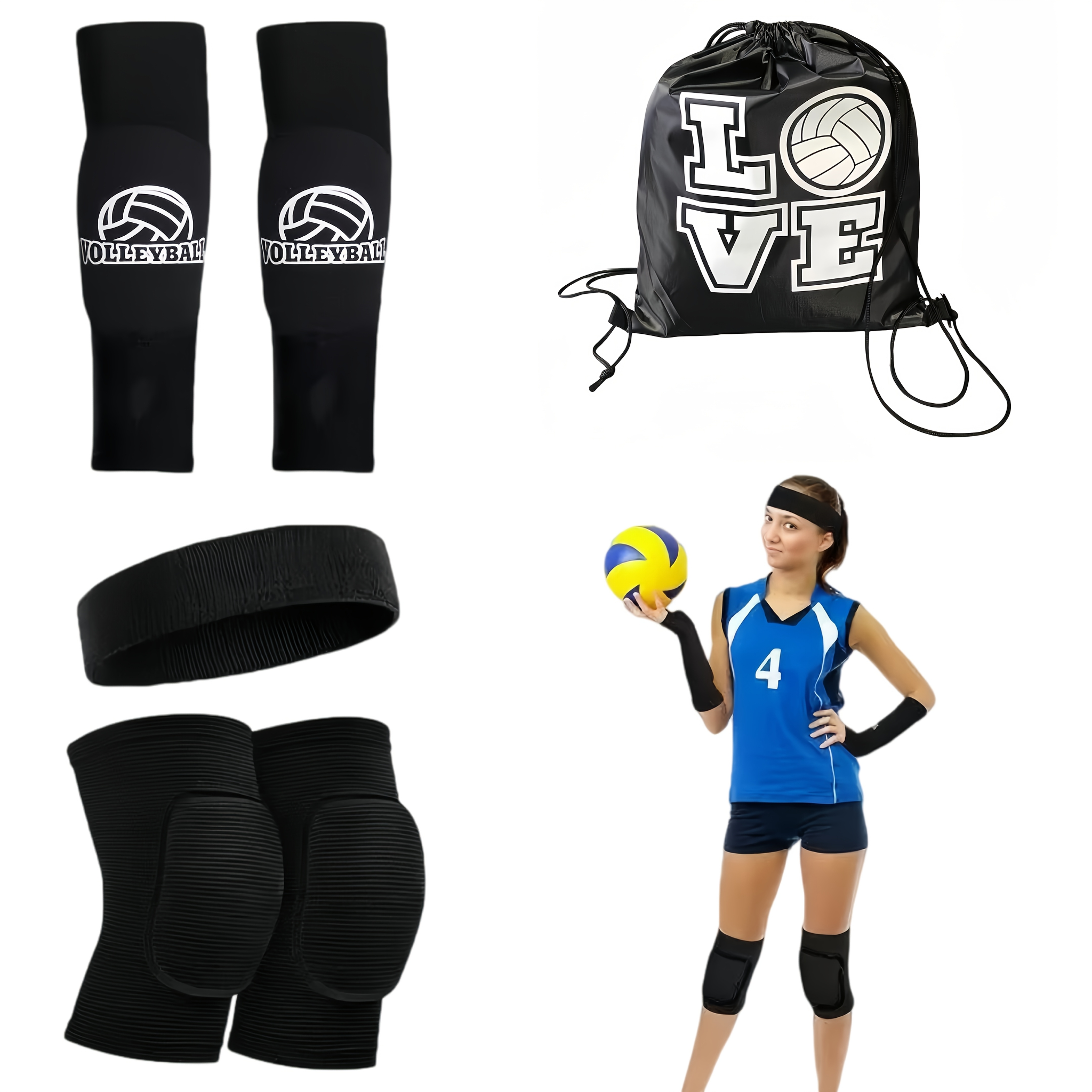 TEMU 6pcs Volleyball Training Set, Including Headbands, Leg Covers, Backpack Straps With Drawstrings, And Arm Sleeves, Suitable For Volleyball