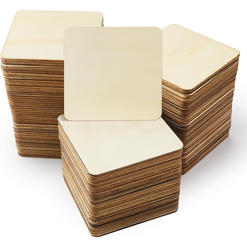 Image of 120 Blank Wooden Squares, 3 X 3 Inch Unfinished Wooden Blocks, Pieces, And Boards For Diy Crafts, Painting, And Decoration