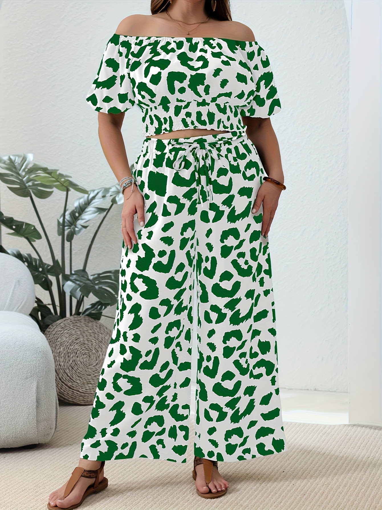 Womens Clothing Green Leopard Print Jumpsuit Plus Size Women's