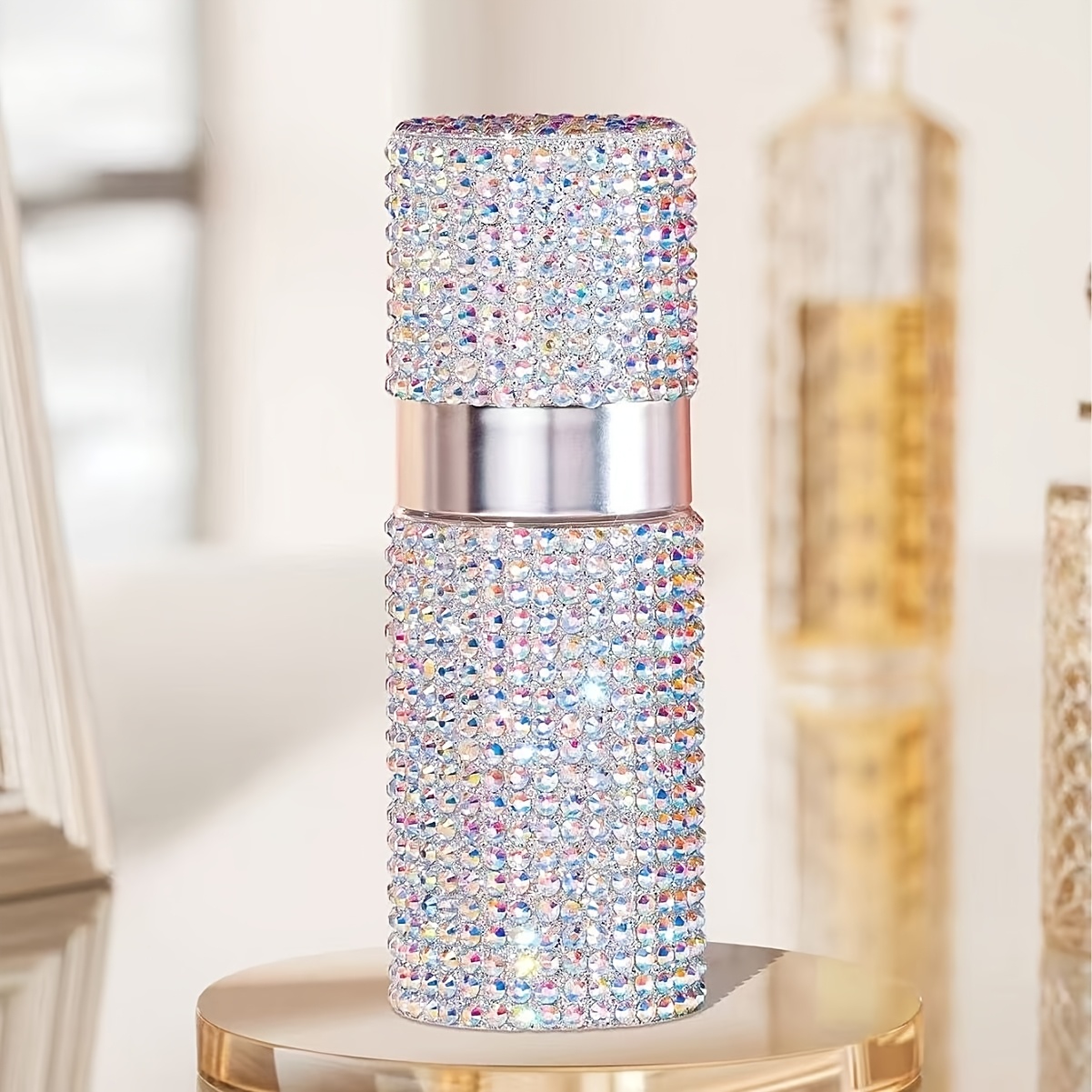 E-shop 1/3-teiliges Mehrfarbiges Strass Sprayflaschen Set (Pink/Golden/Silber) | Luxuriöser Glitzer Stil Zylindrischer/Rechteckiger Tragbarer Behälter