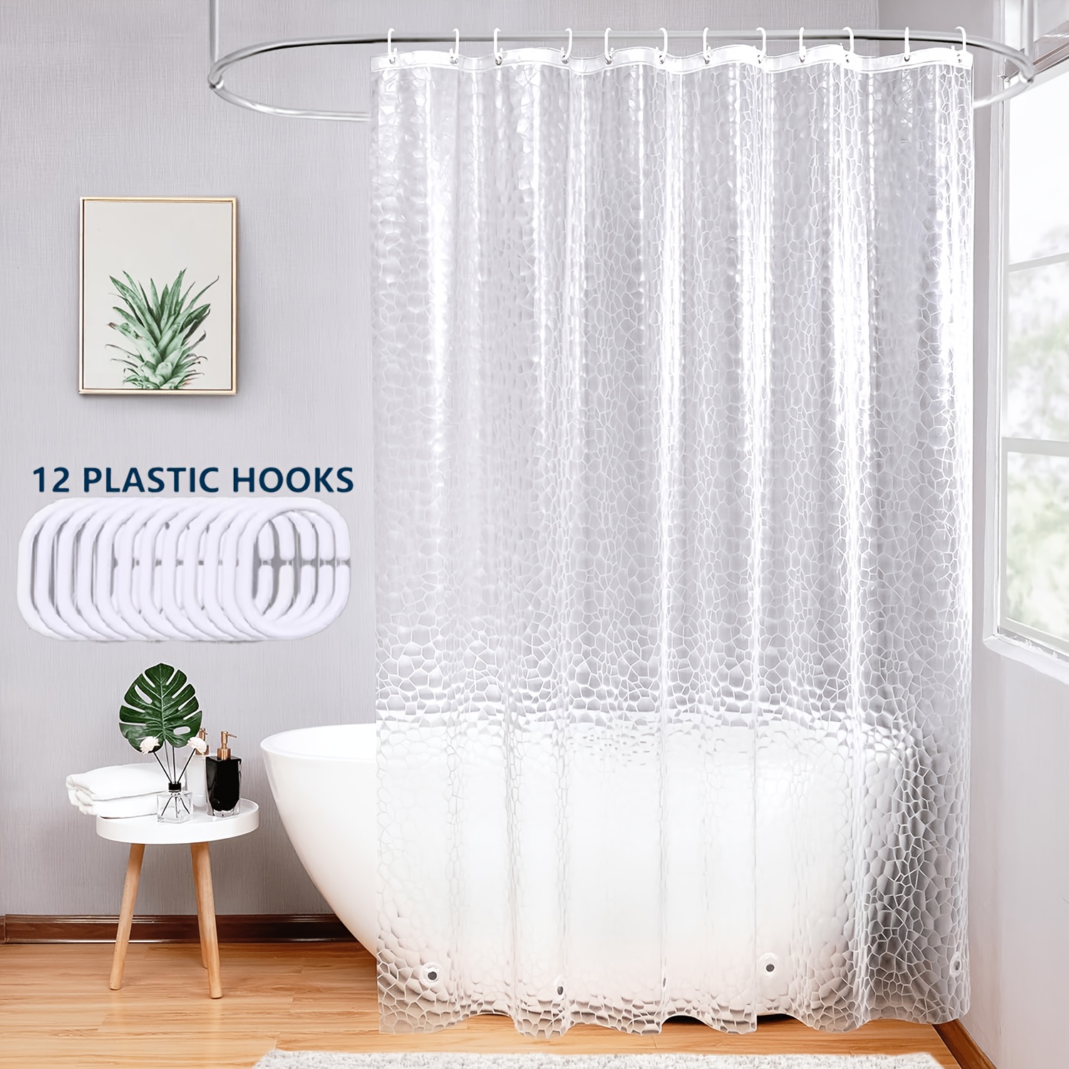 TEMU Geometric Texture Shower Curtain, Peva Transparent Shower Curtain, Reusable Bathroom Partition Screen, Suitable For Shower Room, Apartment,