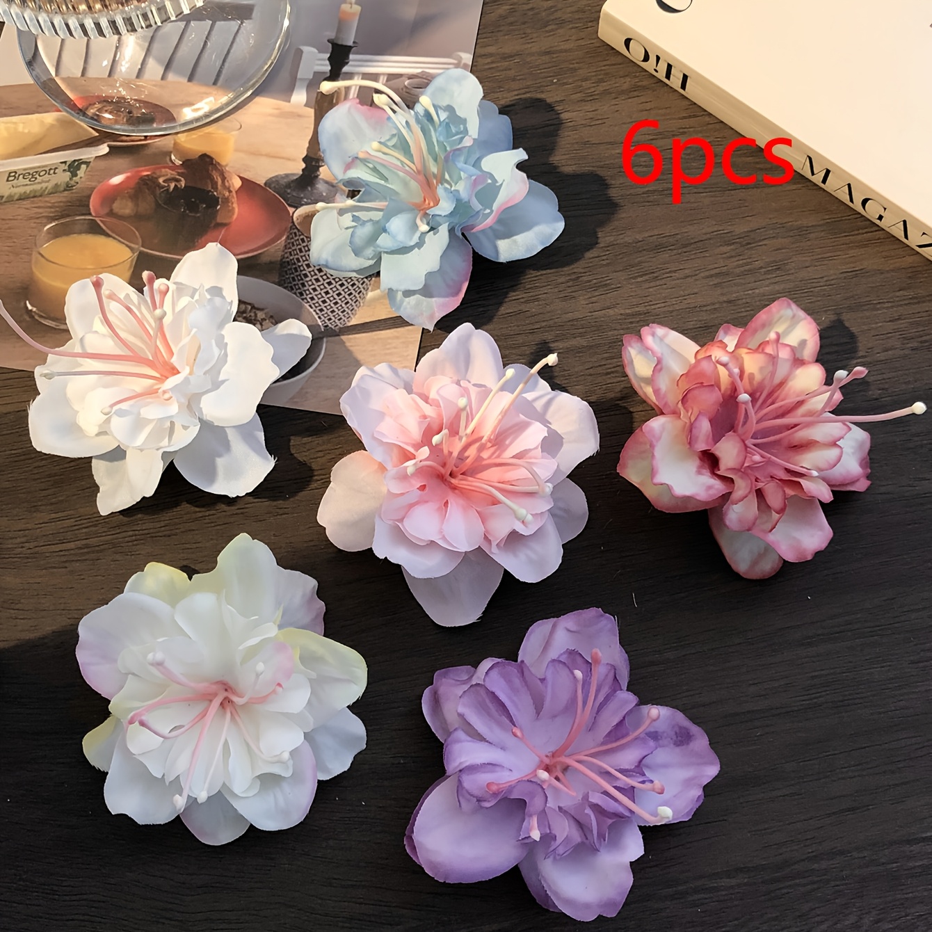 6pcs Flower Hair Clips, Artificial Roses, Beach Vacation Side Clips, Wedding And Vacation Photo Hair Accessories