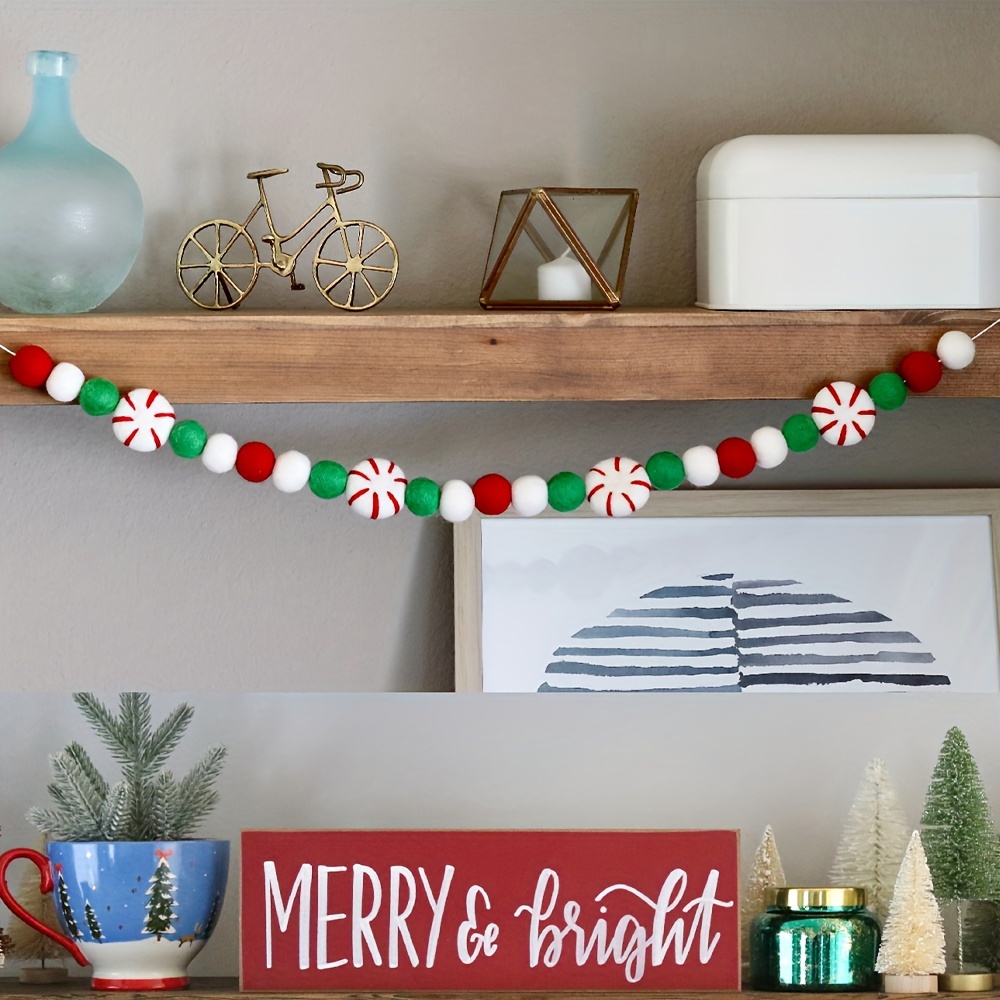 Image of Christmas Decorations Holiday Decorations Black And White Green Party Banner Christmas Felt Ball Garland Christmas Tree Decorations Christmas Room Wall Decorations