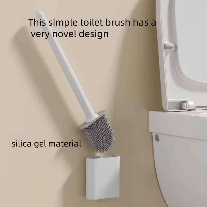TEMU 1pc Long Handle Flexible Silicone Toilet Brush - Quick-dry, Easy-clean Bathroom Accessory For Hard-to-reach Areas, Gray And , No Electricity