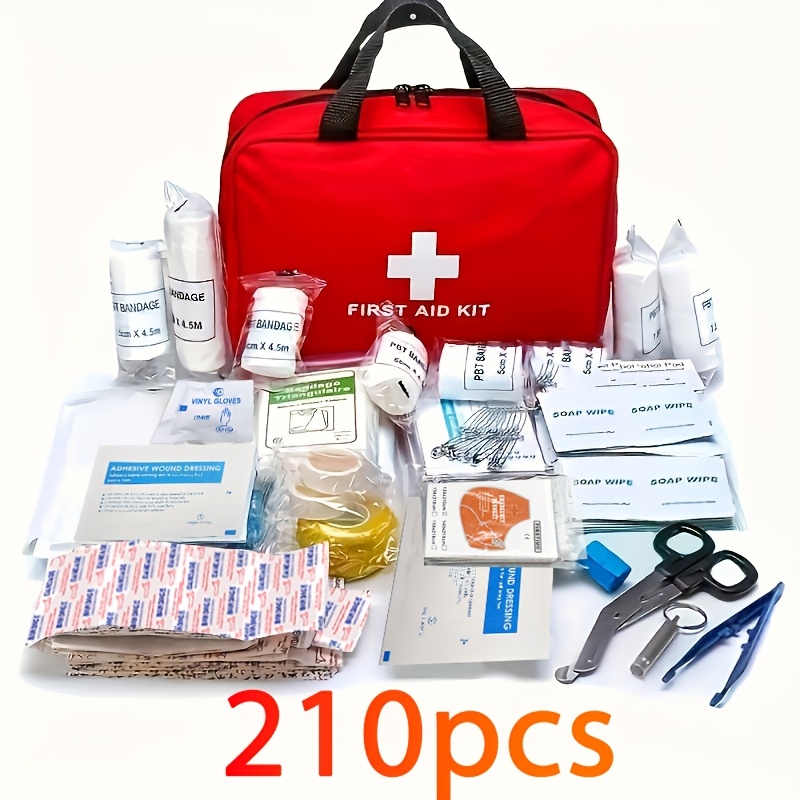 Kit de Primeiros Socorros com 210 Peças - Kit de Emergência para Viagem, Casa, Escritório, Carro, Local de Trabalho e Atividades ao Ar Livre