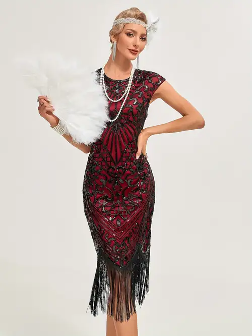 1920 Vintage Sequin Dress * Ball Fringe Dress, Party Banquet Dance Dress, Beaded Cocktail Gown 1920 Vintage Sequin Dress * Ball Fringe Dress, Party Banquet Dance Dress, Beaded Cocktail Gown