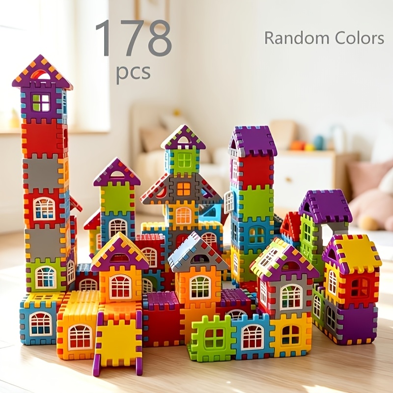 TEMU 78/158/178pcs Toy Puzzle Game, Assemble House Model Building Blocks, Creative Cube Basic Building Blocks, Ideal For Holiday And Birthday Gifts