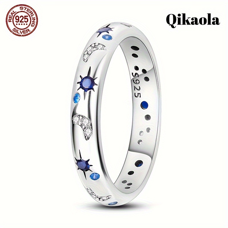 

Original 925 Sterling Silver Blue Zirconia Star Moon High Quality Women's Ring Elegant And Minimalist Design Women's Ring Party Wedding Jewelry Gift Silver Weight 3g