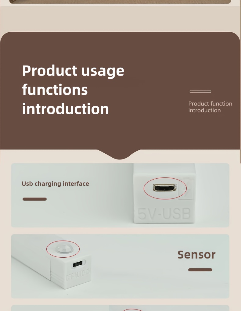 200mAh 400mAh Rechargeable LED Motion Sensor Night Light - Street & Area Lighting - Wireless USB Powered, Auto-On Motion Detector, Under Cabinet Lighting, Warm/White Color Options, Perfect for Kitchen, Wardrobe, Dormitory, Hallway, Stairs